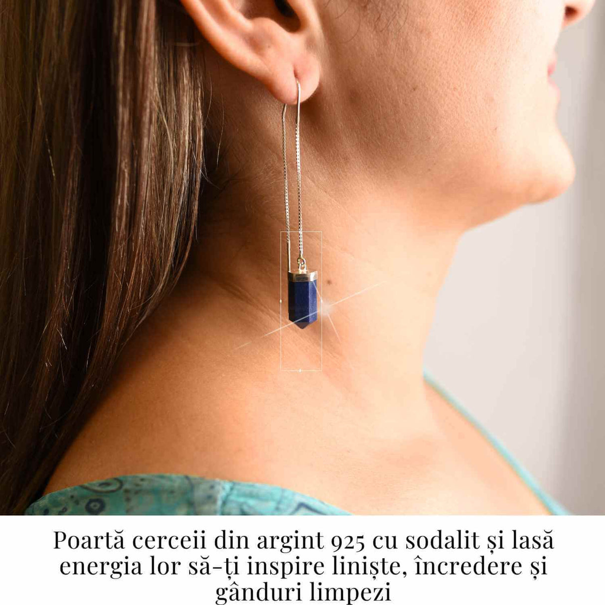 Cercei lungi din argint 925 cu sodalit – Liniste si claritate