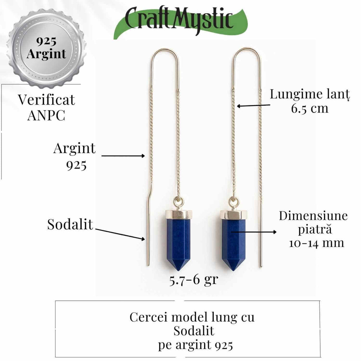 Cercei lungi din argint 925 cu sodalit – Liniste si claritate