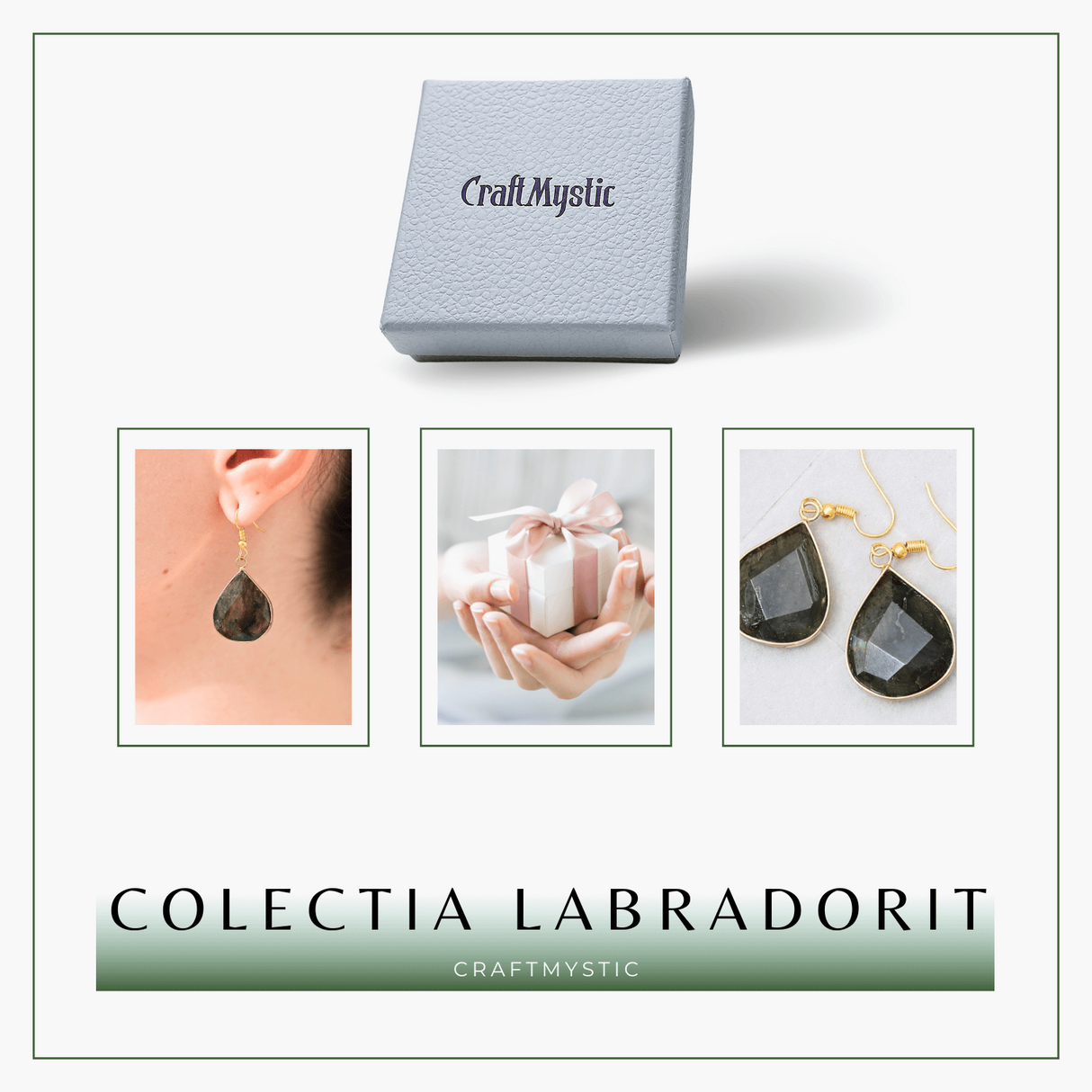 Cercei Aurii cu Labradorit Natural Fatetat in forma de "lacrima"