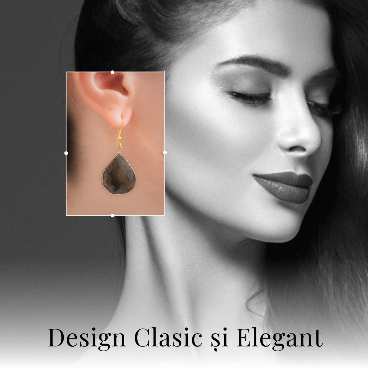 Cercei Aurii cu Labradorit Natural Fatetat in forma de "lacrima"