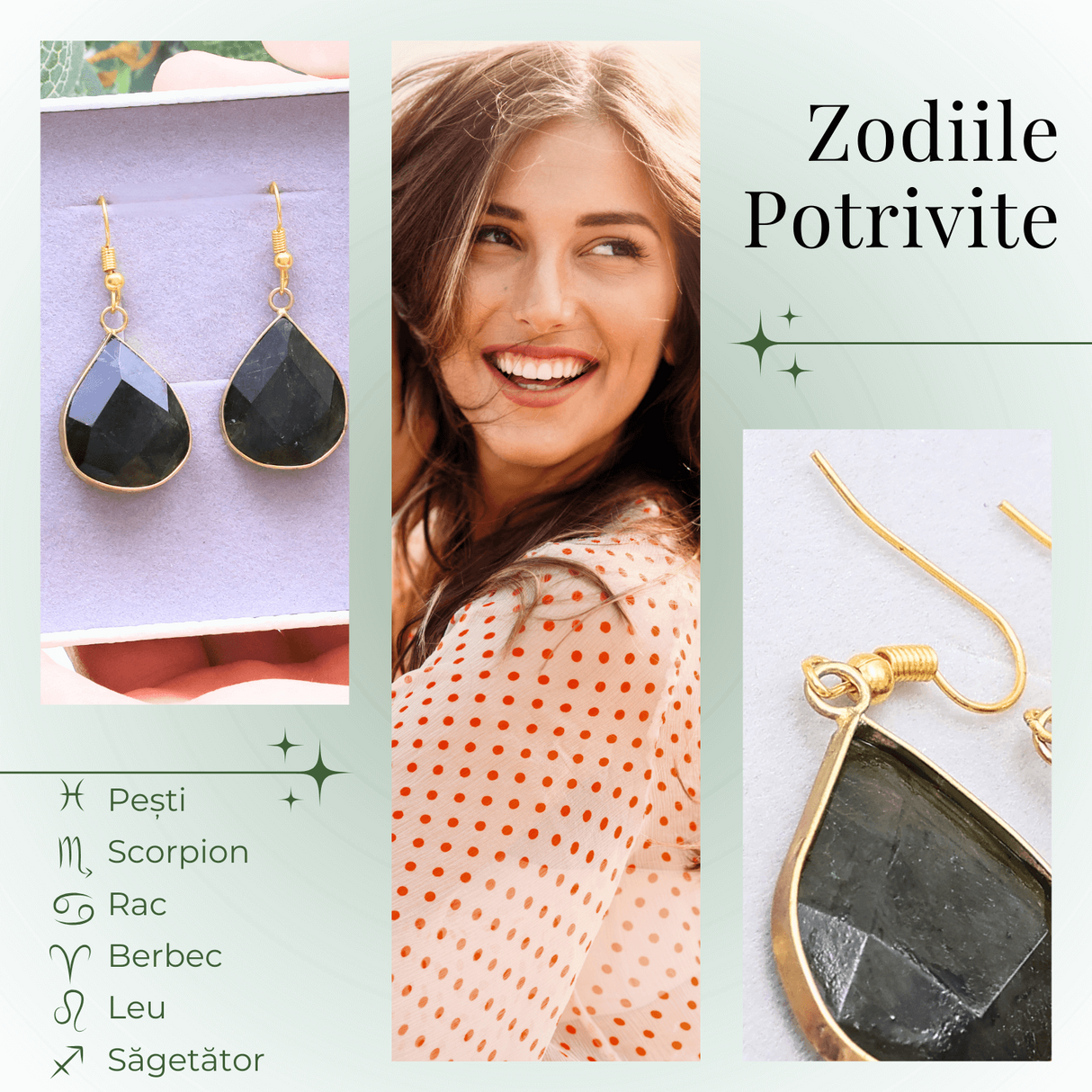 Cercei Aurii cu Labradorit Natural Fatetat in forma de "lacrima"