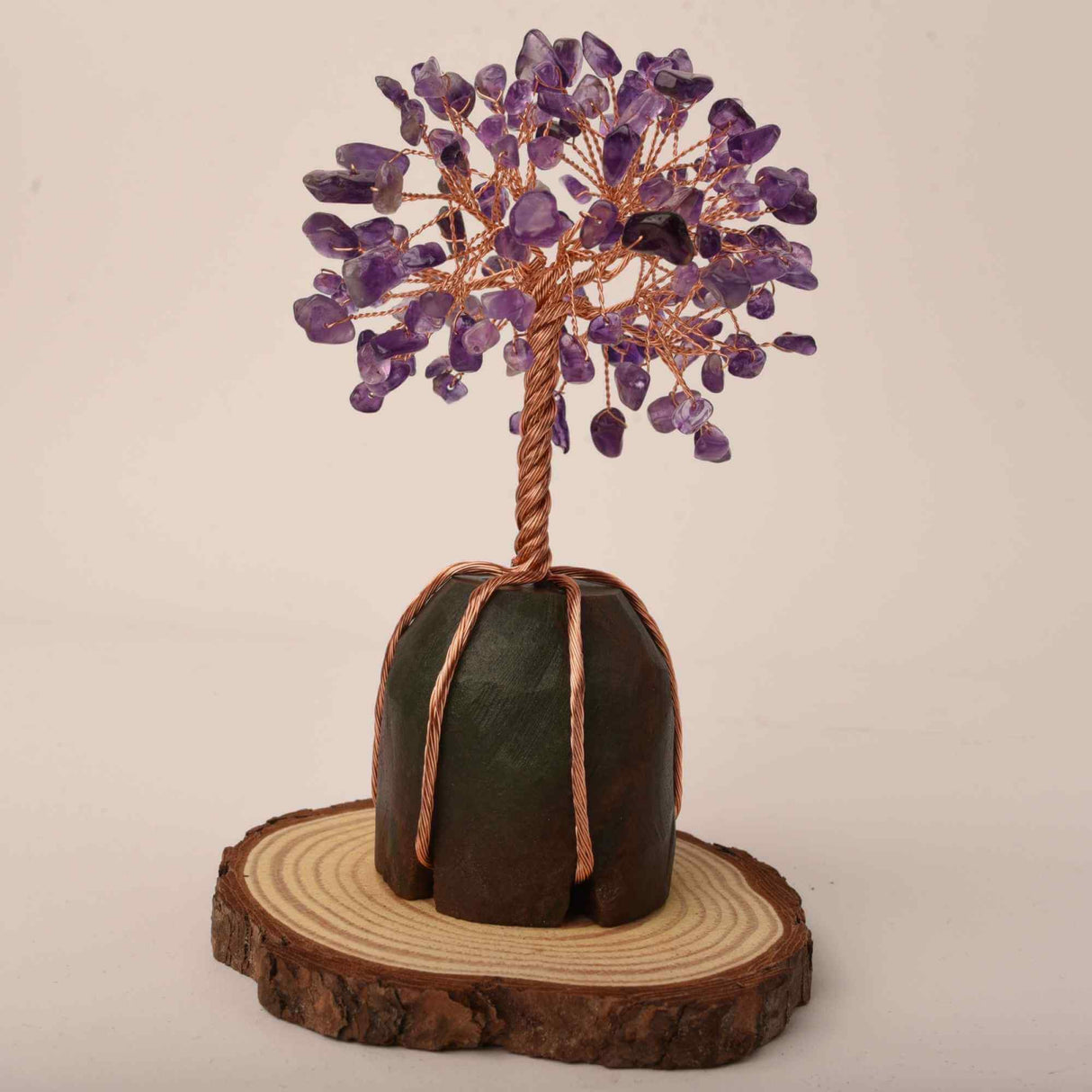 Copacel 13-14 cm din pietre semipretioase polisate de ametist si baza de piatra naturala de aventurin verde - Arbore din cristale semipretioase pentru energie pozitiva, cadou spiritual