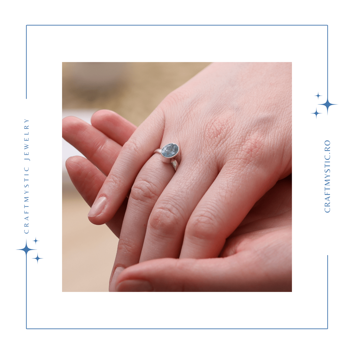Inel Reglabil din Argint 925 cu Piatra Naturala de Acvamarin