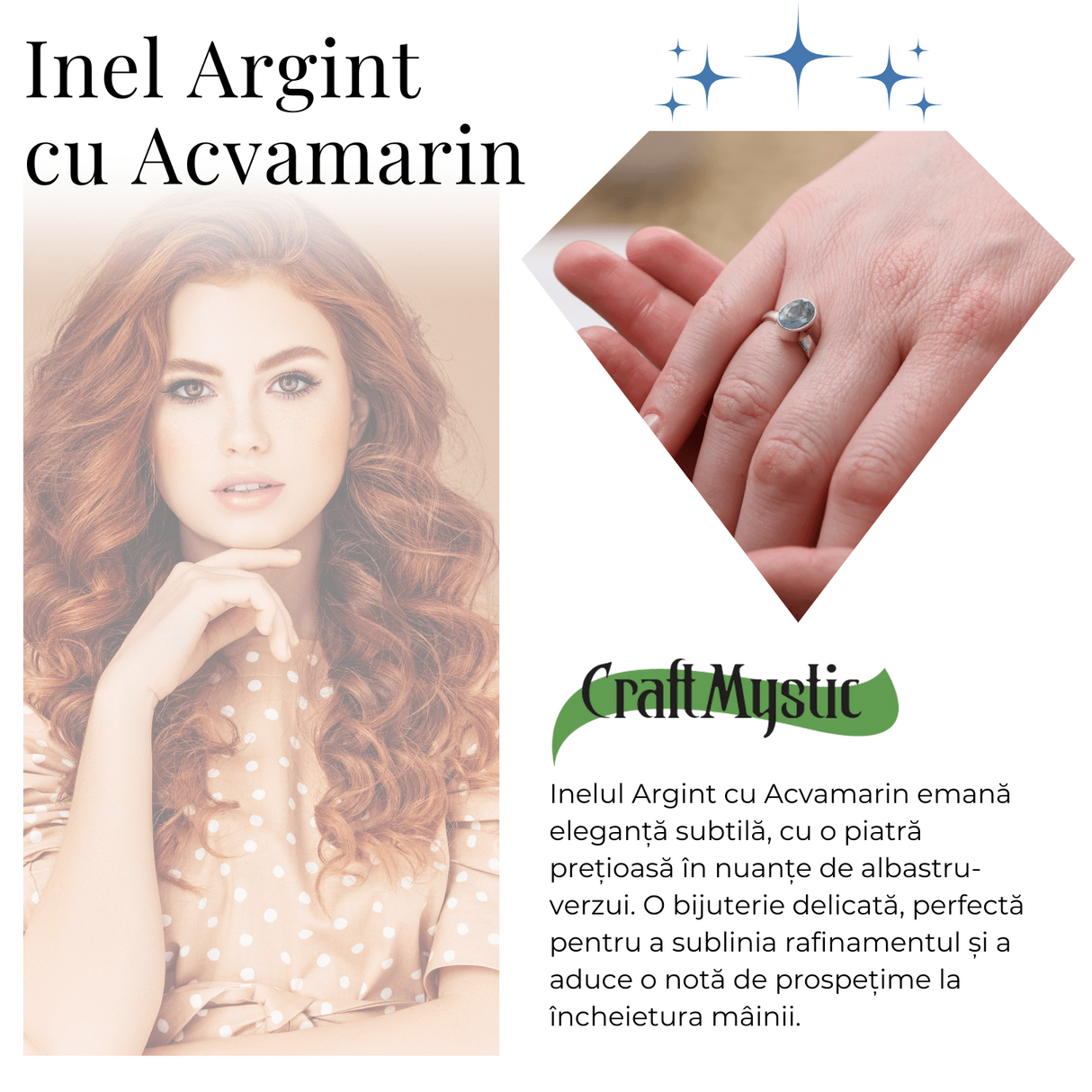 Inel Reglabil din Argint 925 cu Piatra Naturala de Acvamarin
