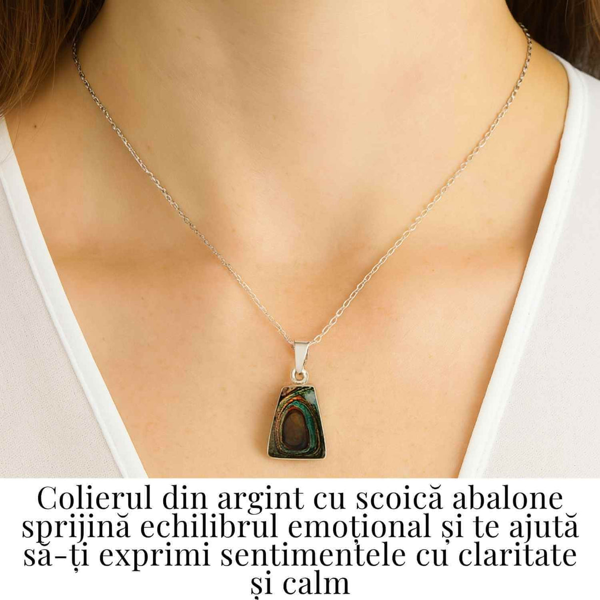 Echilibru si Stralucire Naturala – Colier Trapez cu Scoica Abalone si Argint 925