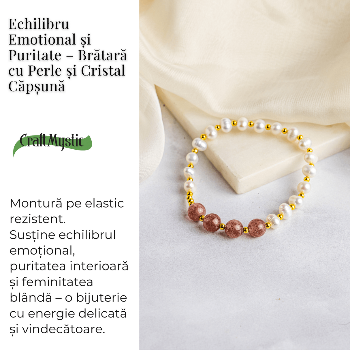 Echilibru Emotional si Puritate – Bratara cu Perle si Cristal capsuna