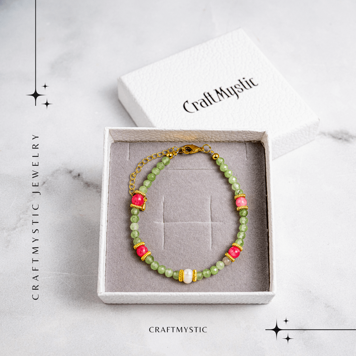 Prosperitate si Feminitate – Bratara cu Cristale de Peridot si Perla