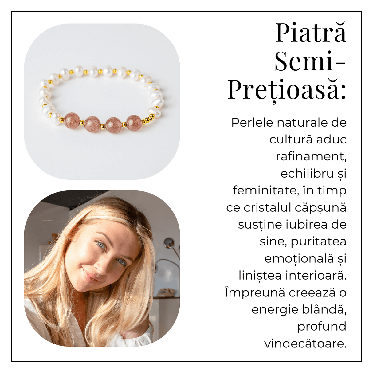 Echilibru Emotional si Puritate – Bratara cu Perle si Cristal capsuna