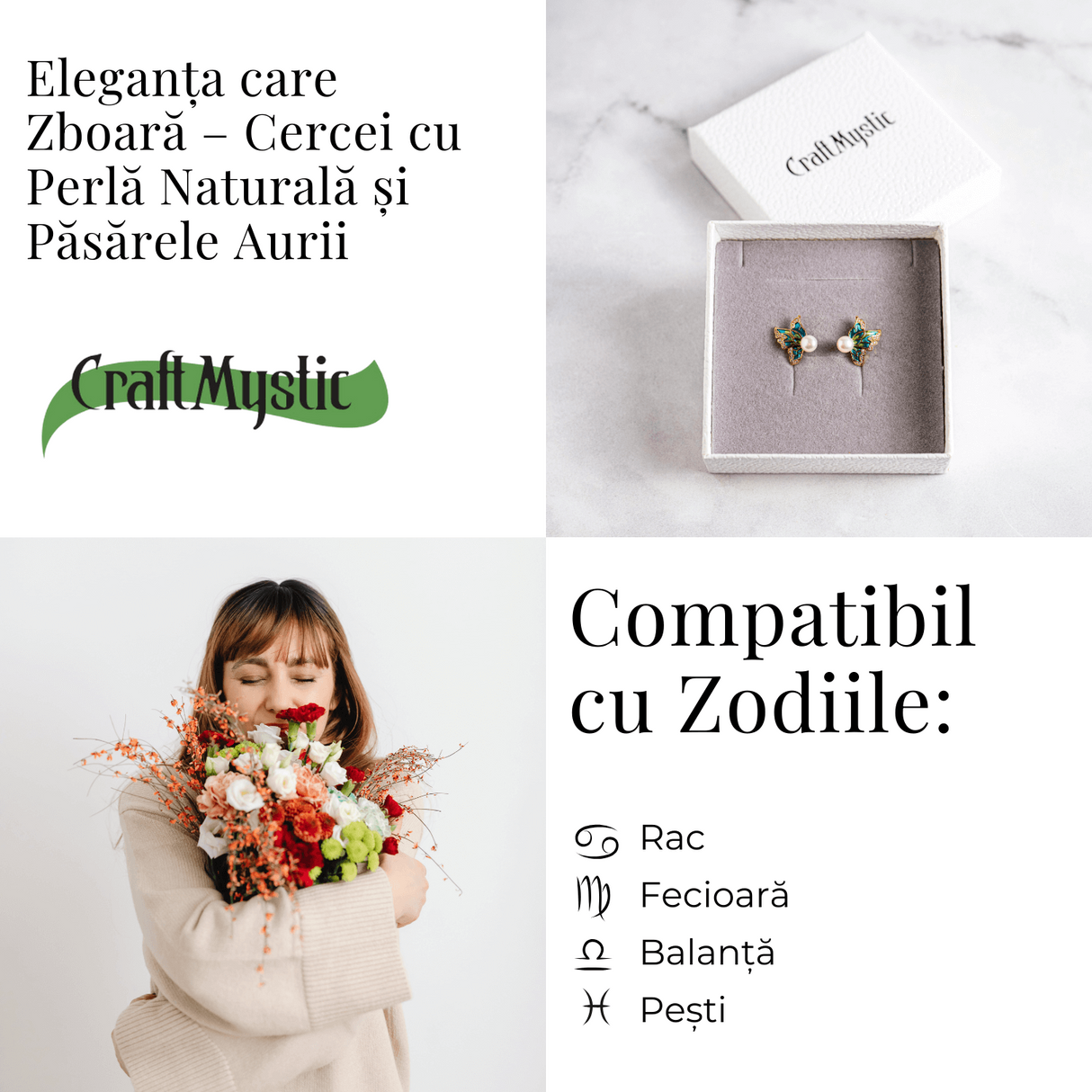 Eleganta care zboara – Cercei cu perla naturala si pasarele aurii