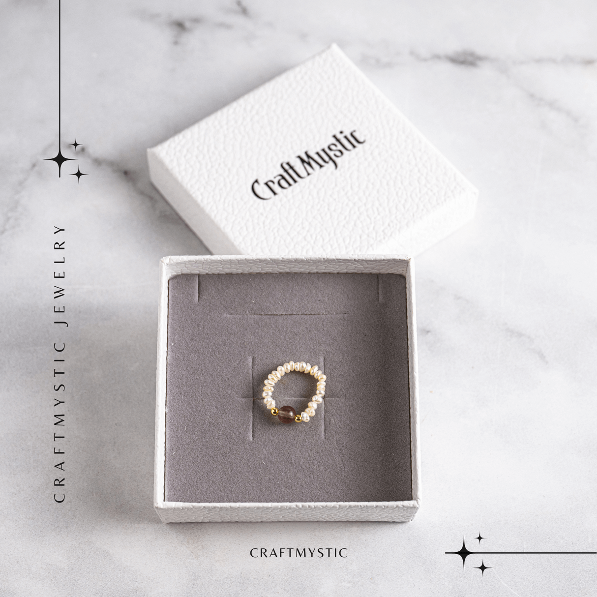 Inel cu sens – Cristal capsuna si perle pentru armonie emotionala