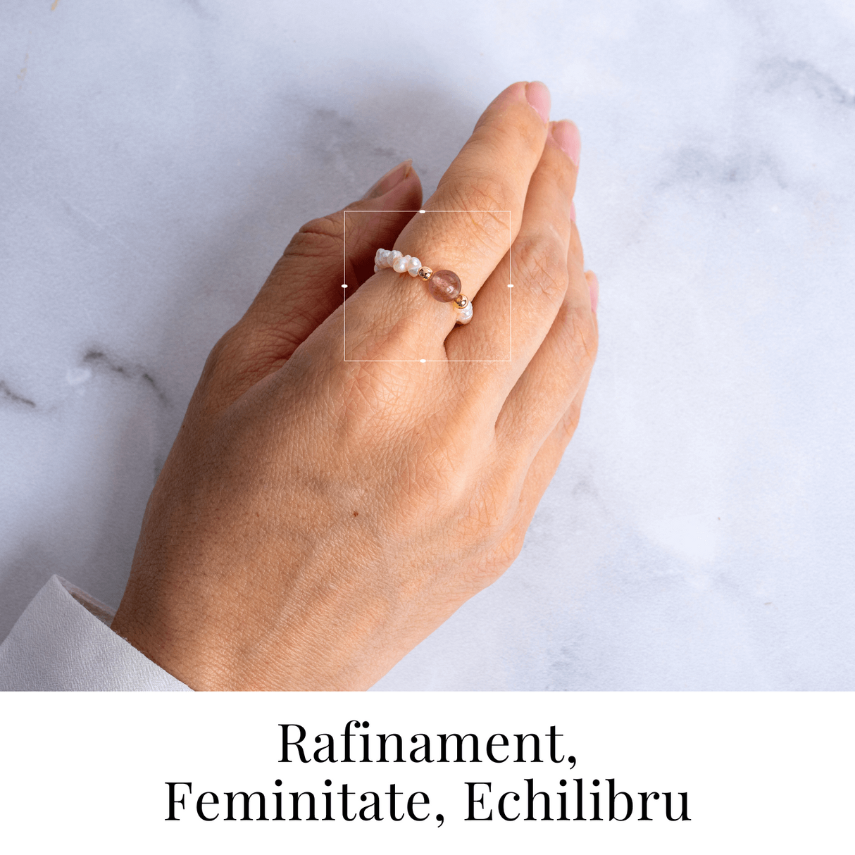 Inel cu sens – Cristal capsuna si perle pentru armonie emotionala