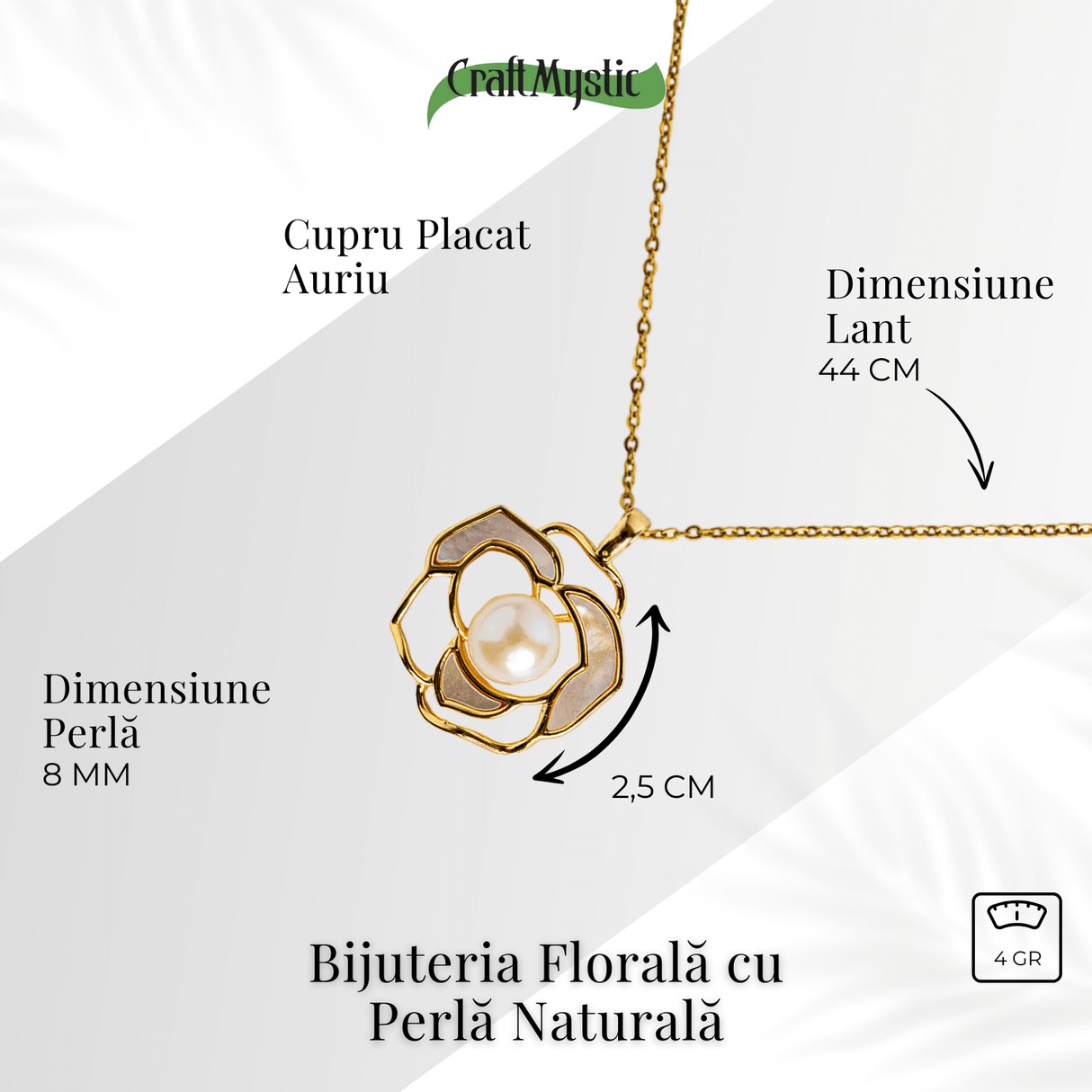 Colier Bijuterie florala cu perla naturala – Simbol al feminitatii autentice