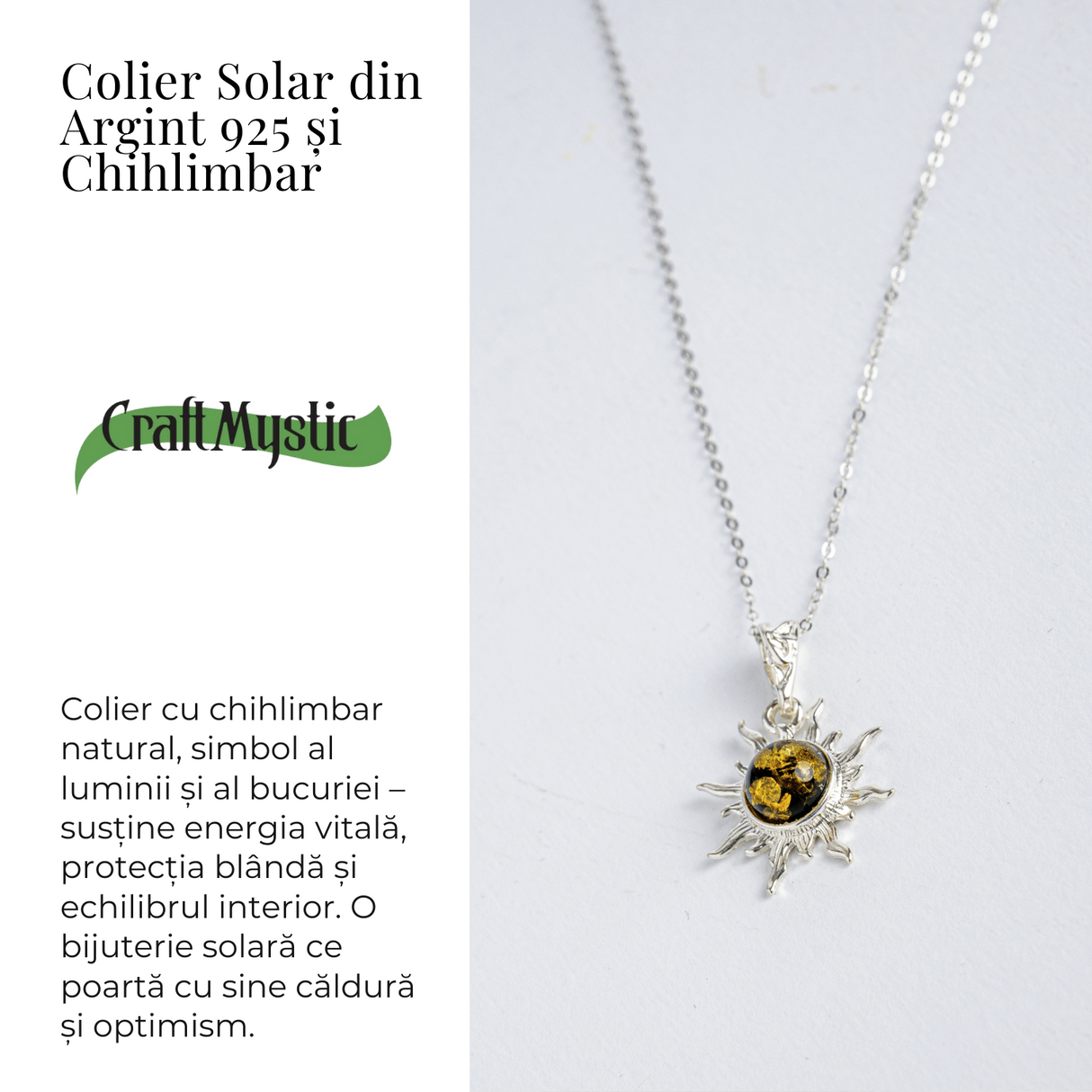 Puterea soarelui – Colier solar din argint 925 cu chihlimbar natural