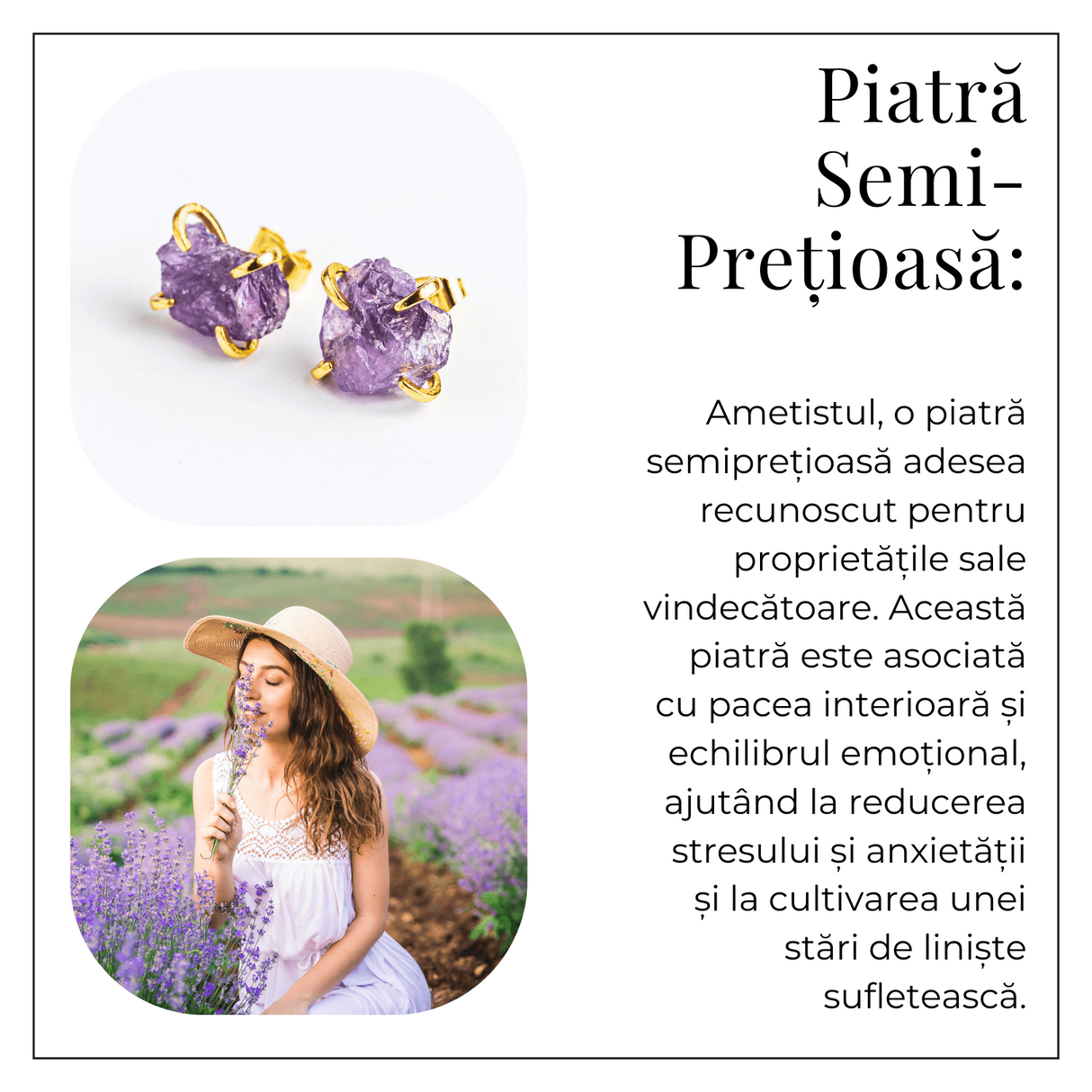 Puterea Linistii – Cercei cu Ametist si Inchidere cu Tija