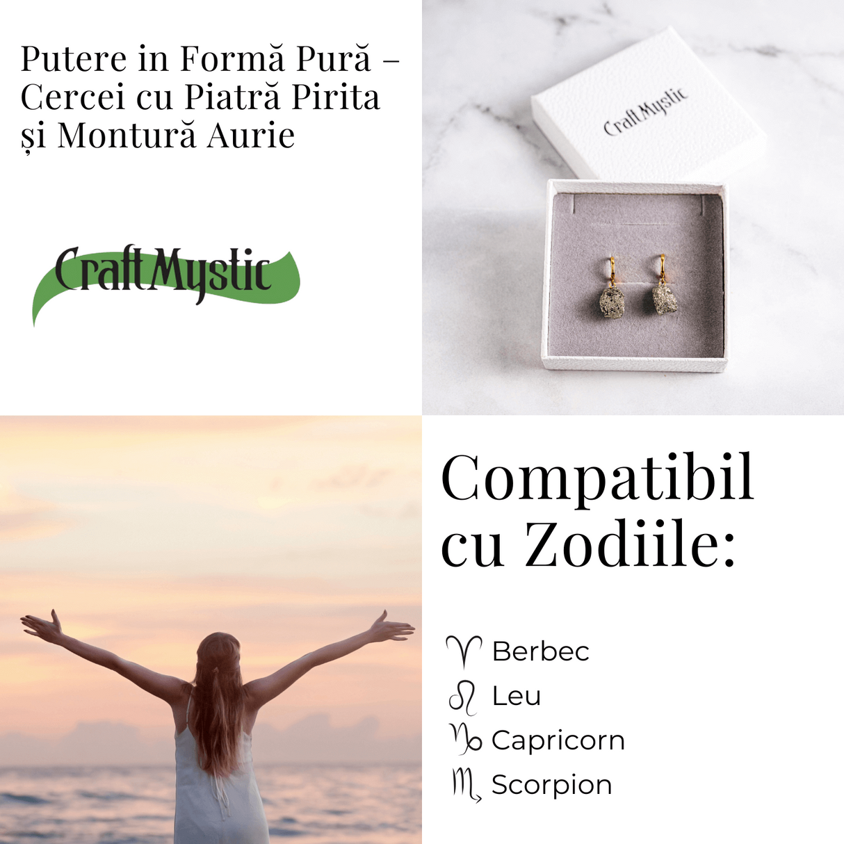 Putere in forma pura – Cercei cu piatra Pirita si montura aurie