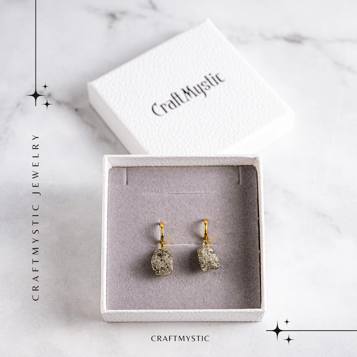 Putere in forma pura – Cercei cu piatra Pirita si montura aurie