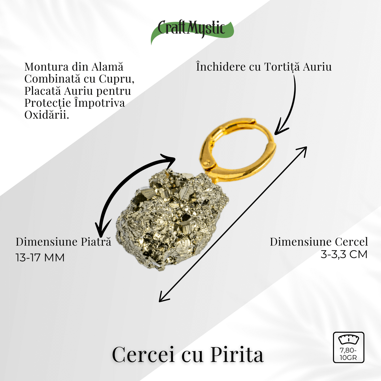 Putere in forma pura – Cercei cu piatra Pirita si montura aurie