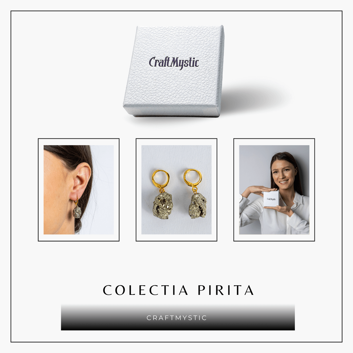 Putere in forma pura – Cercei cu piatra Pirita si montura aurie