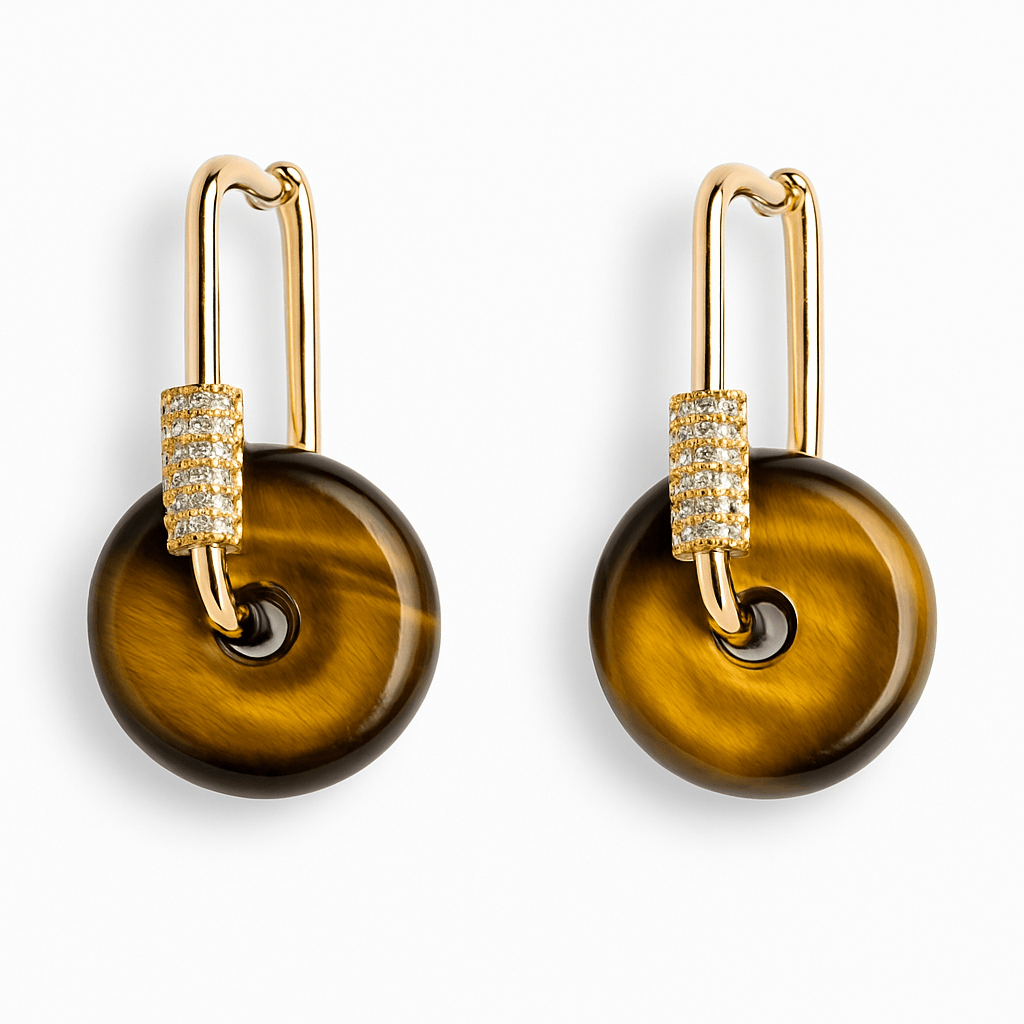 Bijuterie Protectoare – Cercei cu Piatra Ochi de Tigru model Pi