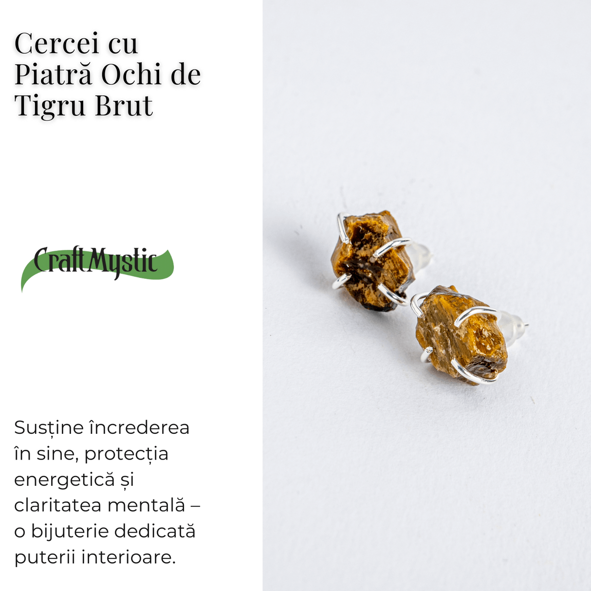 Cercei argintii cu Ochi de Tigru brut – Protectie, curaj si claritate mentala