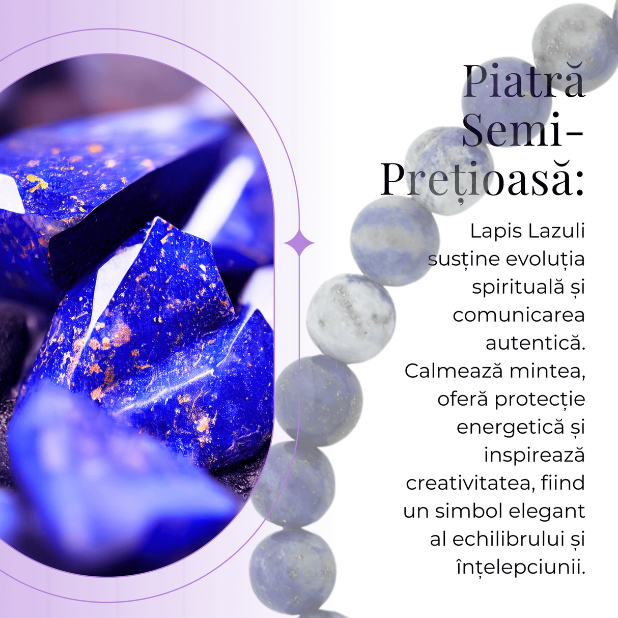 Bratara Elastica cu Margele Naturale de 6mm din Lapis Lazuli