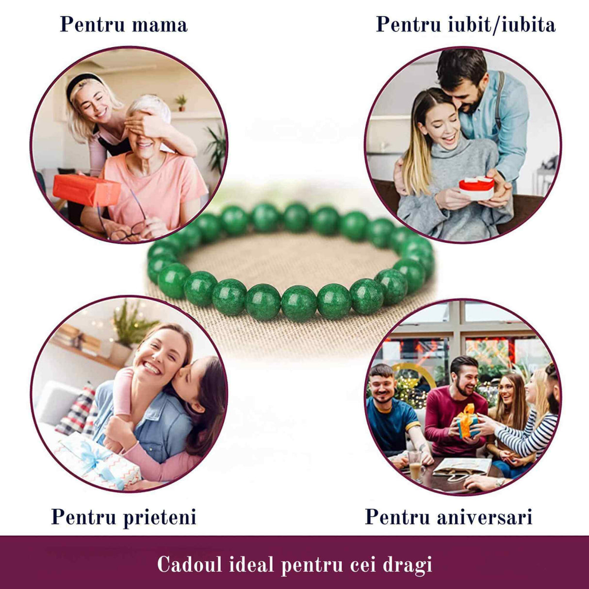 Bratara de jad cu margele de 8 mm pentru femei si barbati