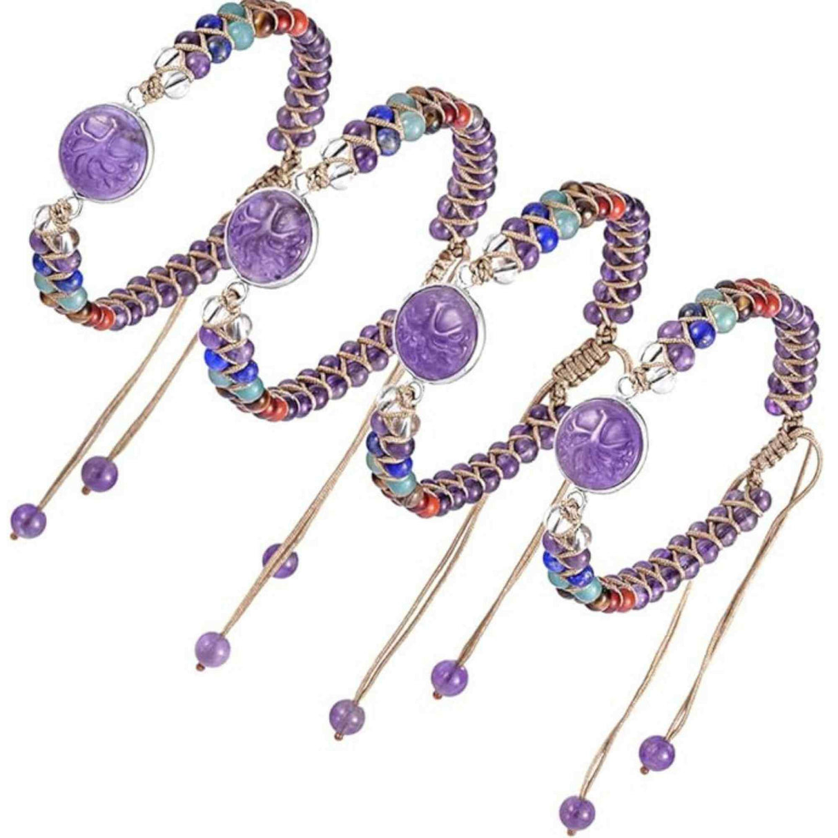 Bratara Reglabila cu Margele 4mm din pietre semipretioase pentru Cele 7 Chakre si Arborele Vietii de Ametist, Realizata Manual