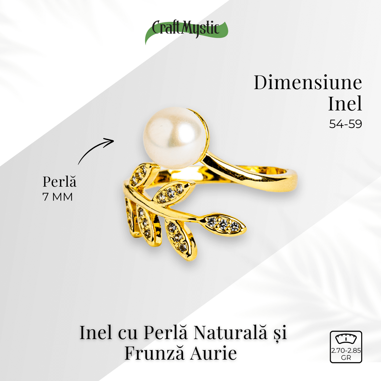 Inel cu perla naturala si frunza aurie – Eleganta care infloreste