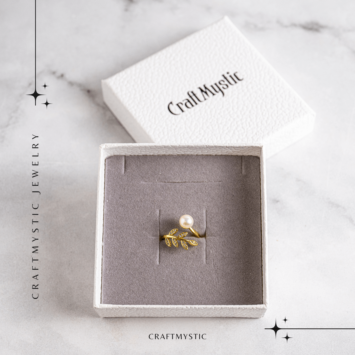 Inel cu perla naturala si frunza aurie – Eleganta care infloreste