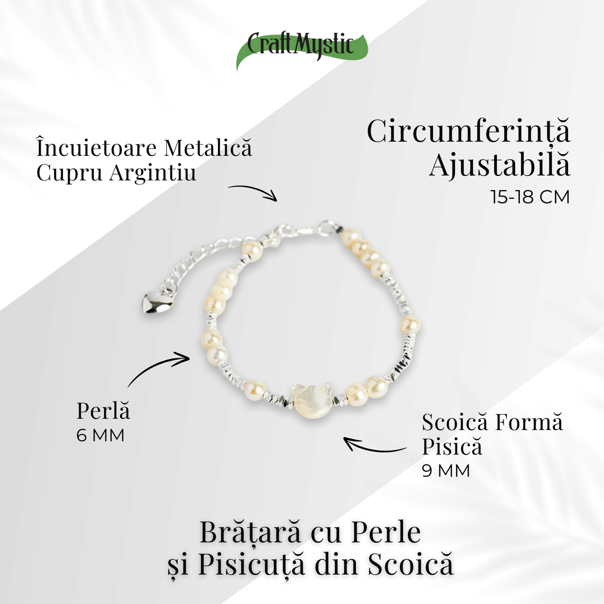 Feminina, fina si cu noroc – Bratara cu perle si pisicuta din scoica