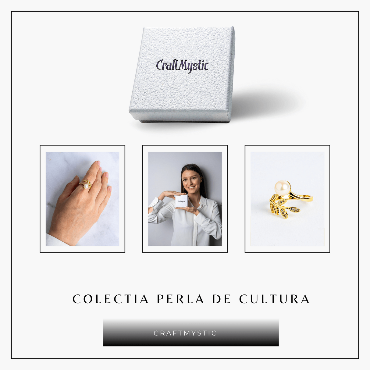 Inel cu perla naturala si frunza aurie – Eleganta care infloreste