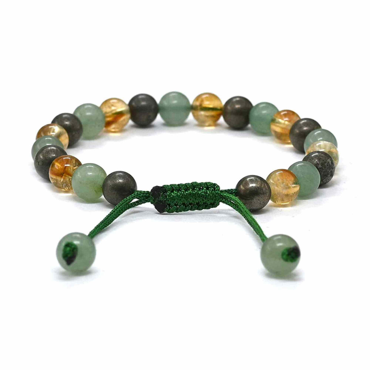 Bratara ajustabila cu margele din pietre naturale de citrin, pirita si verde aventurin de 8 mm - Bratara pentru Atragerea Bogatiei si Succesului