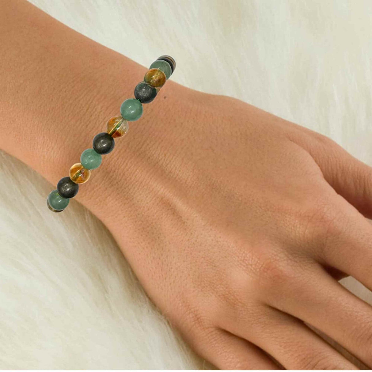 Bratara ajustabila cu margele din pietre naturale de citrin, pirita si verde aventurin de 8 mm - Bratara pentru Atragerea Bogatiei si Succesului