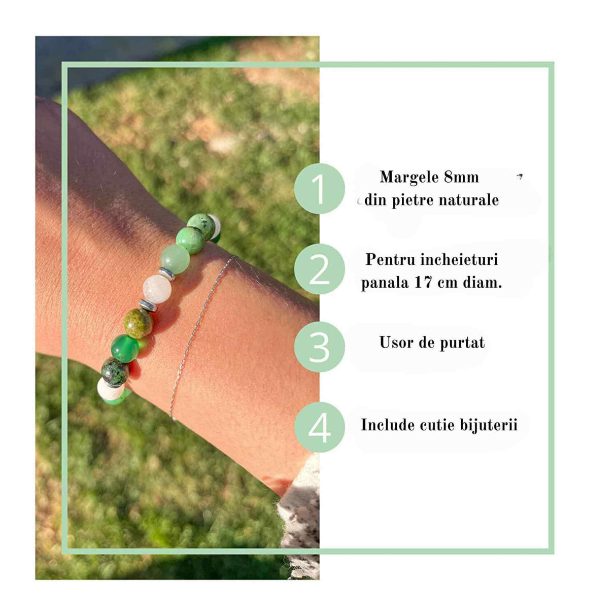 Bratara elastica "fertilitate" din cristale naturale vindecatoare cu margele de 8 mm - Potrivire elastica pentru majoritatea incheieturilor