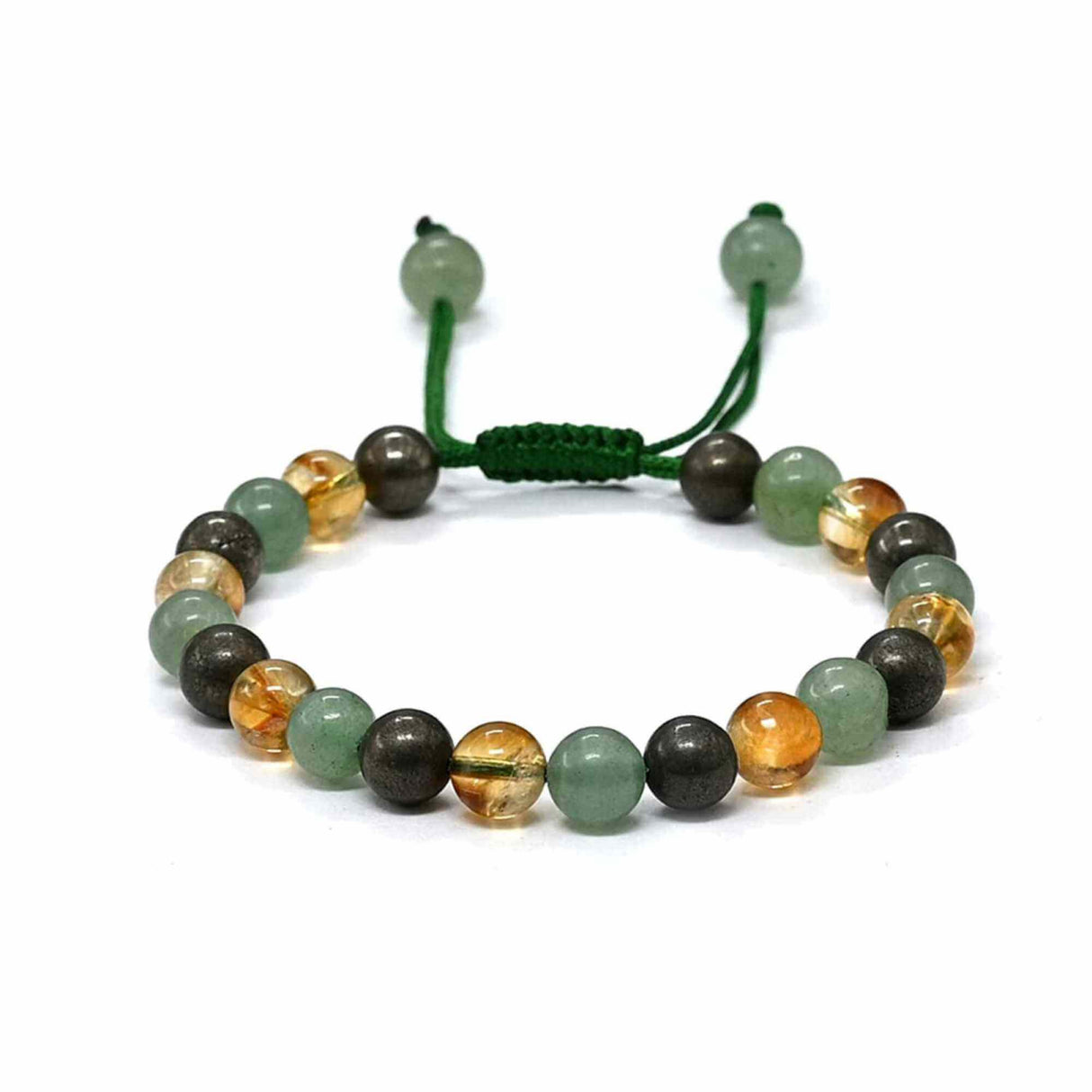 Bratara ajustabila cu margele din pietre naturale de citrin, pirita si verde aventurin de 8 mm - Bratara pentru Atragerea Bogatiei si Succesului