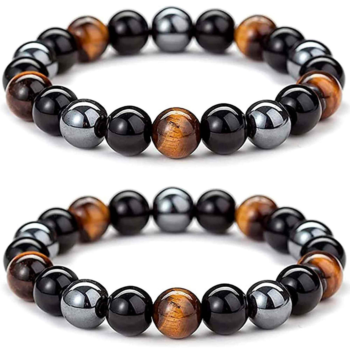 Bratara cu tripla protectie din obsidian negru, ochi de tigru si hematit 10 mm - Bratara feng shui pentru protectie, noroc si prosperitate