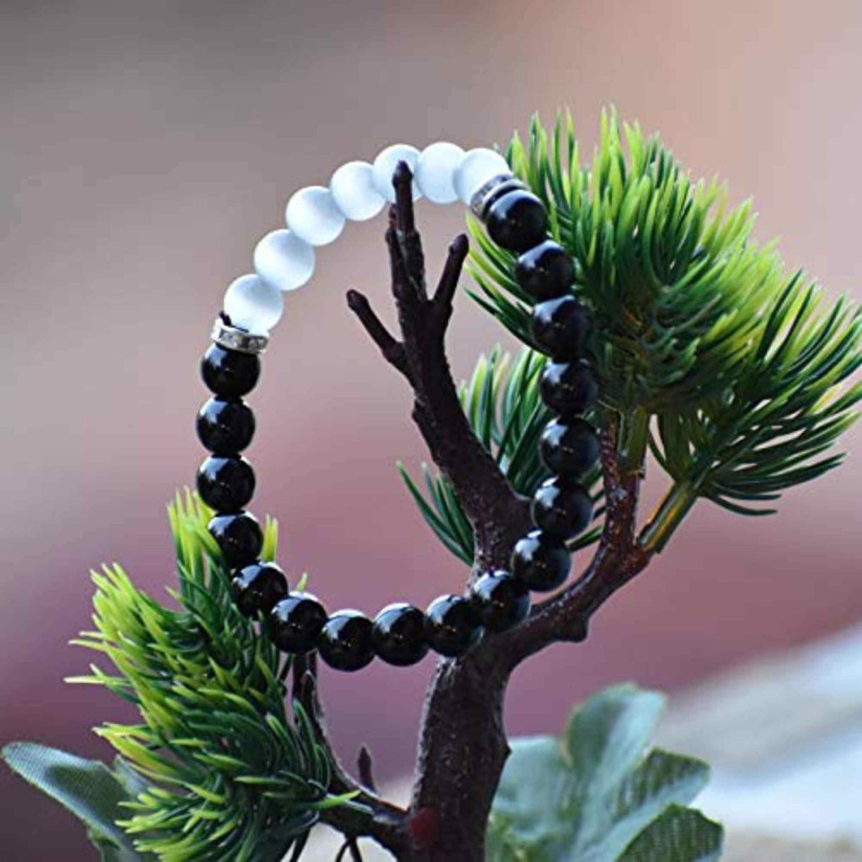 Bratara cu margele 8mm din cristale naturale Obsidian negru si selenit pentru dragoste