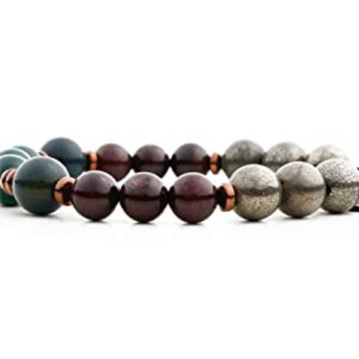 Bratara de cristal cu margele 8mm cu malachit, pirit, piatra de sange si piatra de granat - Bratari spirituale si chakre pentru femei si barbati pentru noroc si noroc