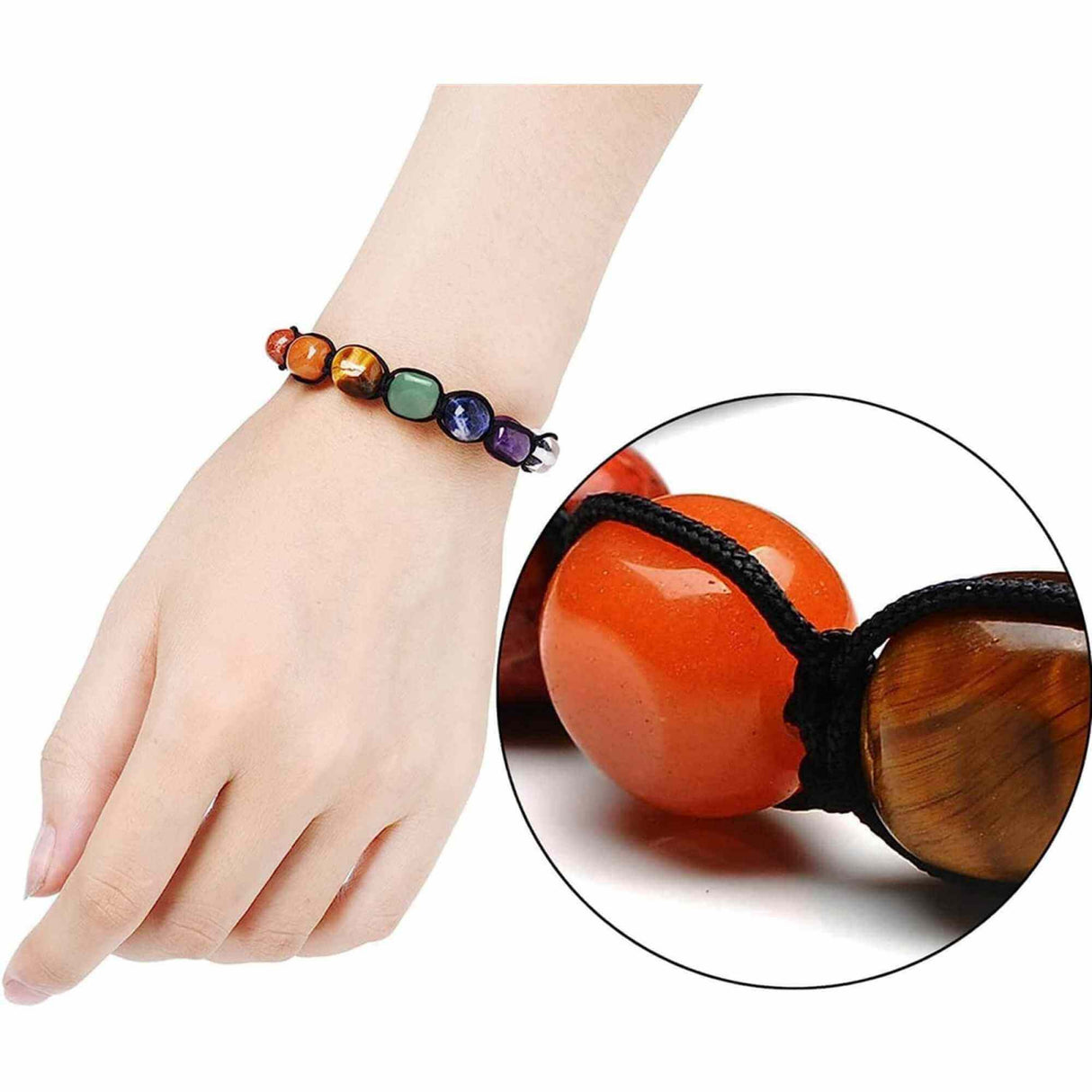 Bratara din pietre naturale semipretioase polisate 7 chakre cu impletitura manuala - Vindecare Reiki, energie pozitiva