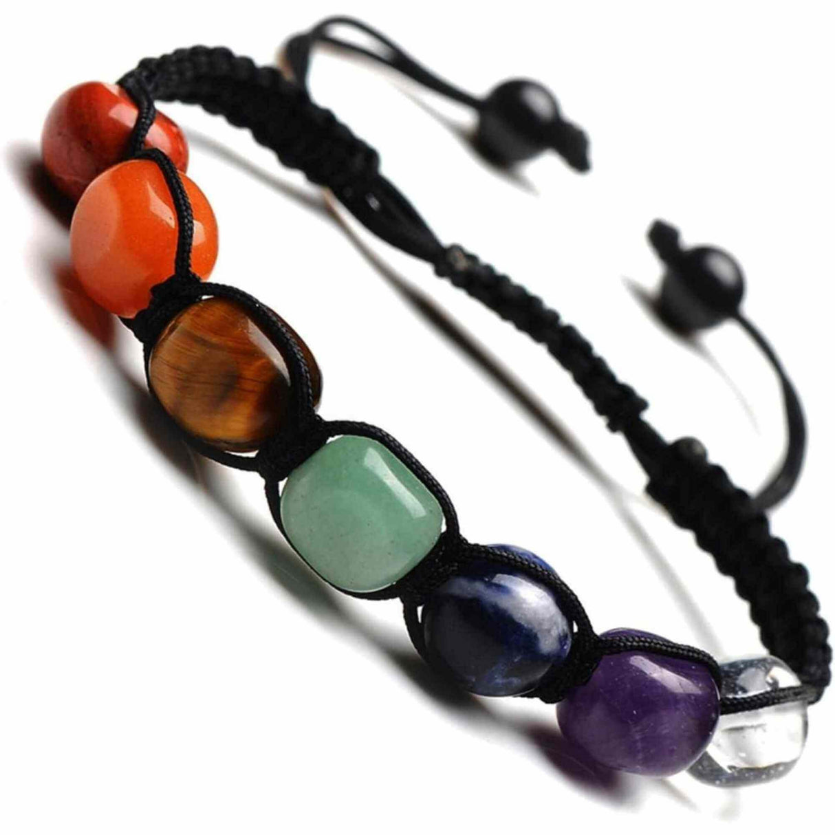 Bratara din pietre naturale semipretioase polisate 7 chakre cu impletitura manuala - Vindecare Reiki, energie pozitiva