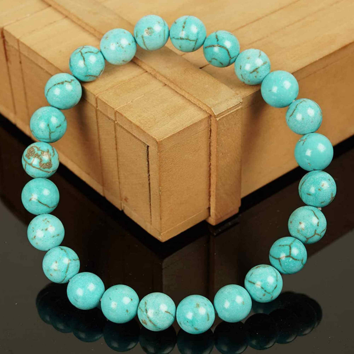 Bratara cu margele 8mm din pietre semipretioase din turcoaz tratat termic - Aduce echilibru