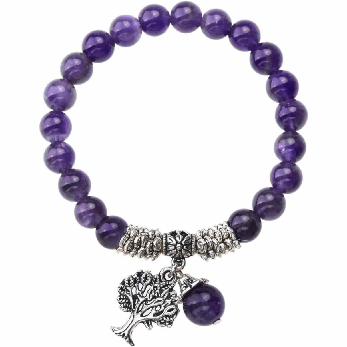 Bratara din pietre semipretioase 8mm Ametist- Pandativ cu Arborele vietii