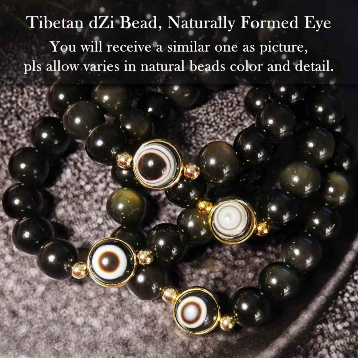 Bratara din obsidian negru si ochi natural de agat