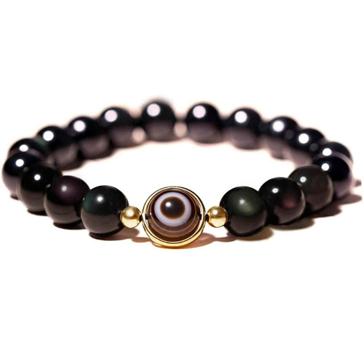 Bratara din obsidian negru si ochi natural de agat - bratara feng shui pentru protectie si noroc