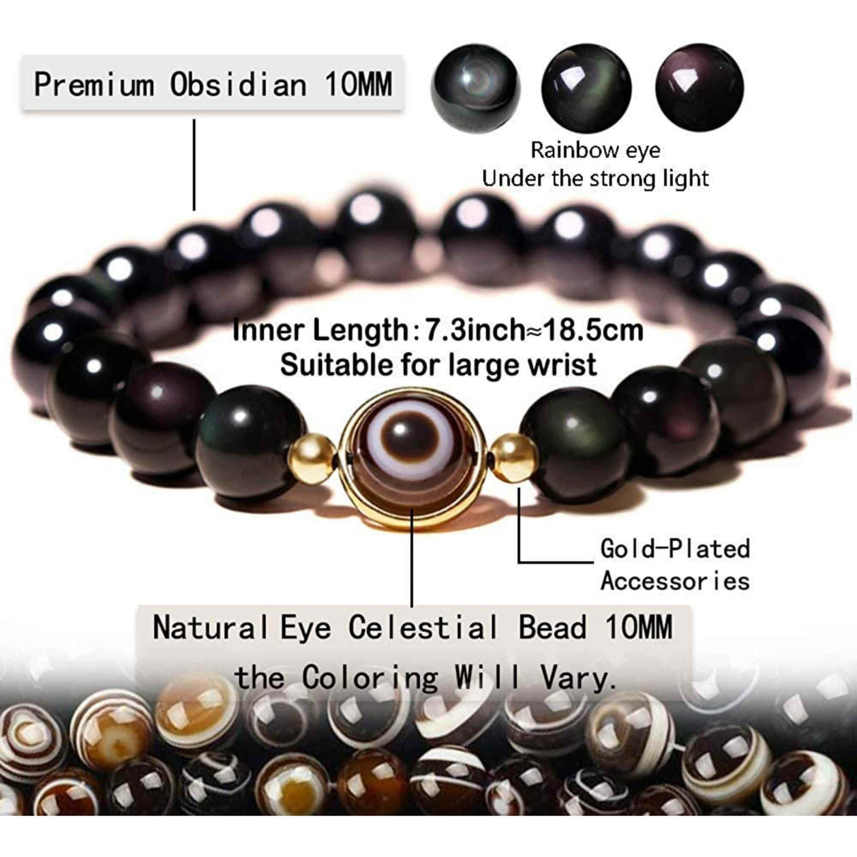 Bratara din obsidian negru si ochi natural de agat