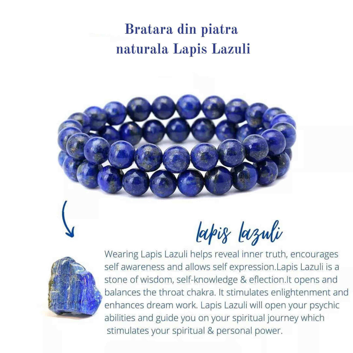 Bratara din pietre semipretioase 8mm Lapis Lazuli cu pigment culoare lucrata manual - Bratara stretch cu margele