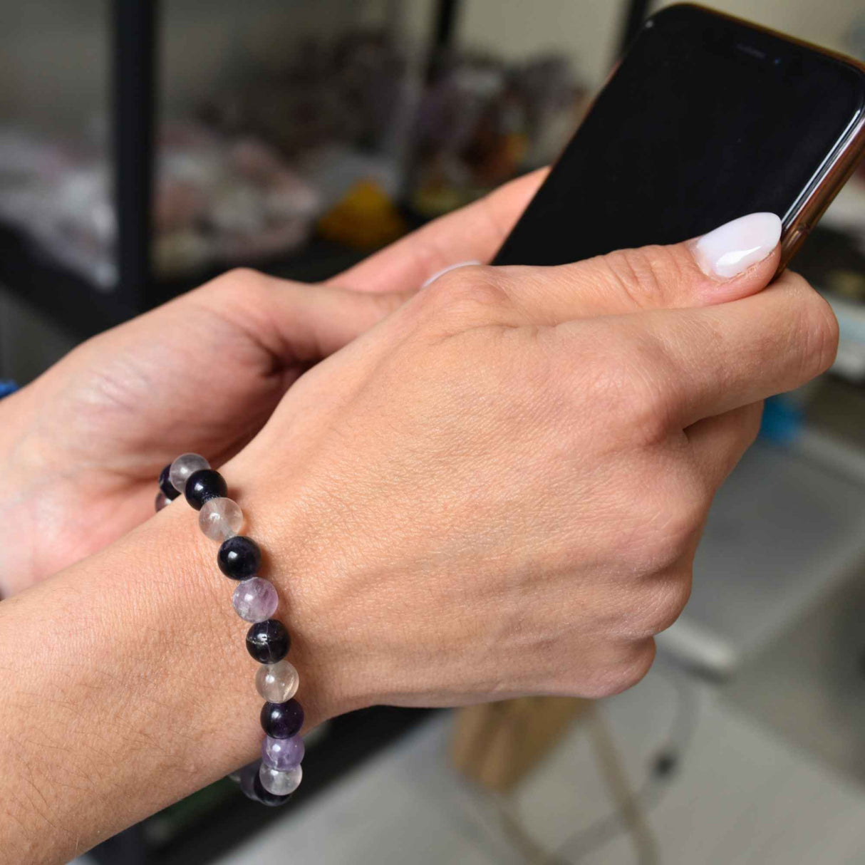 Bratara curcubeu din cristale semipretiose Fluorit 9mm Cadou bijuterii cristal chakra natural