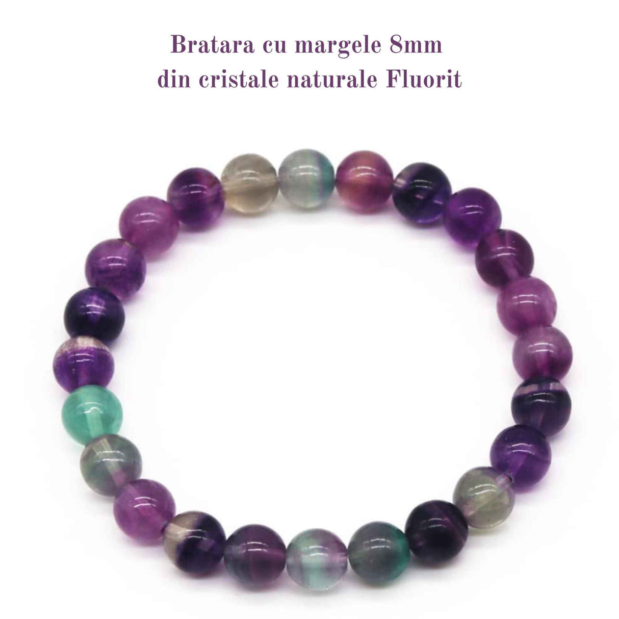 Bratara curcubeu din cristale semipretiose Fluorit 9mm Cadou bijuterii cristal chakra natural