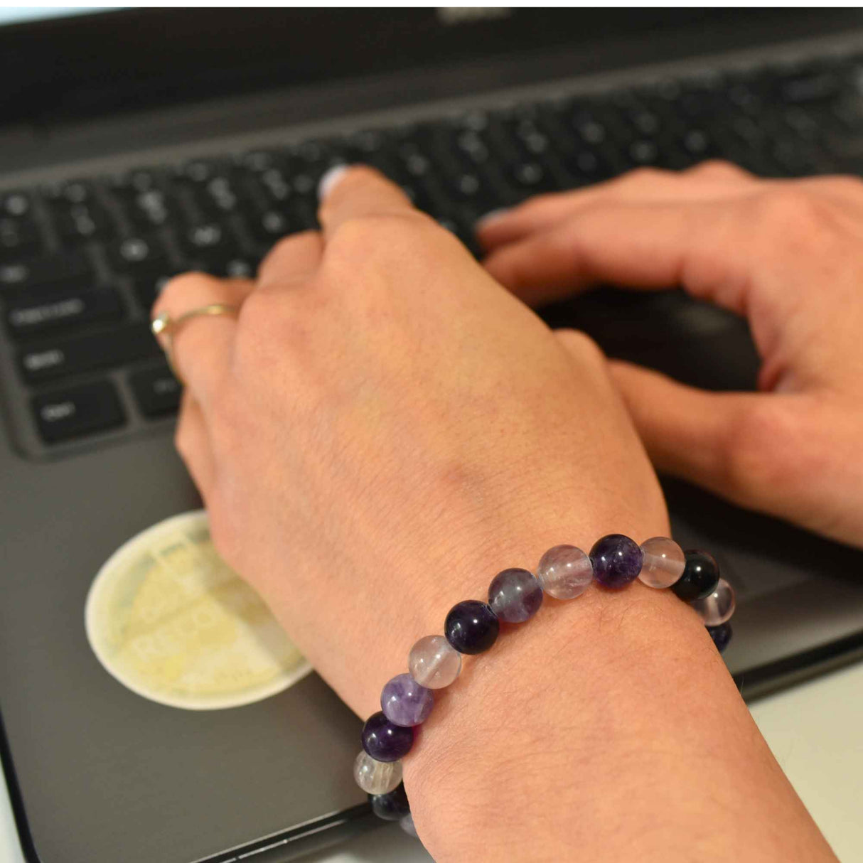 Bratara curcubeu din cristale semipretiose Fluorit 9mm Cadou bijuterii cristal chakra natural