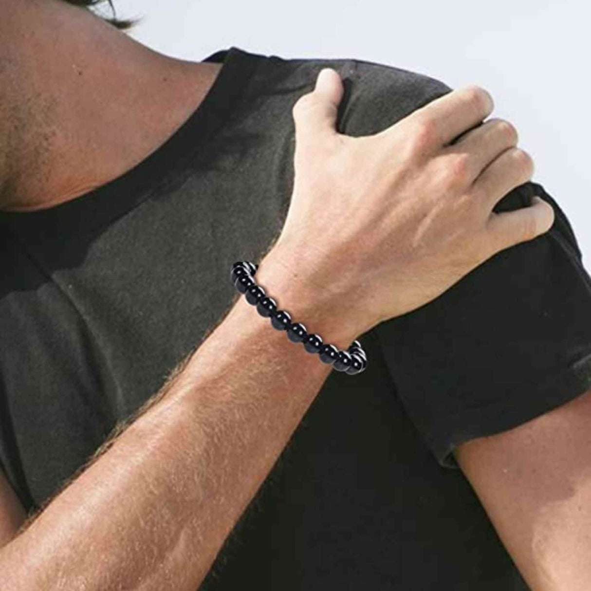 Bratara cu Margele de 8mm din Cristale Semipretioase Onyx Negru, Curea de Mana Reglabila pentru Incheietura Mainii, Eliminator de Energie Negativa